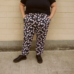 Wildfang Black Ankle Pants with Pink Floral Print